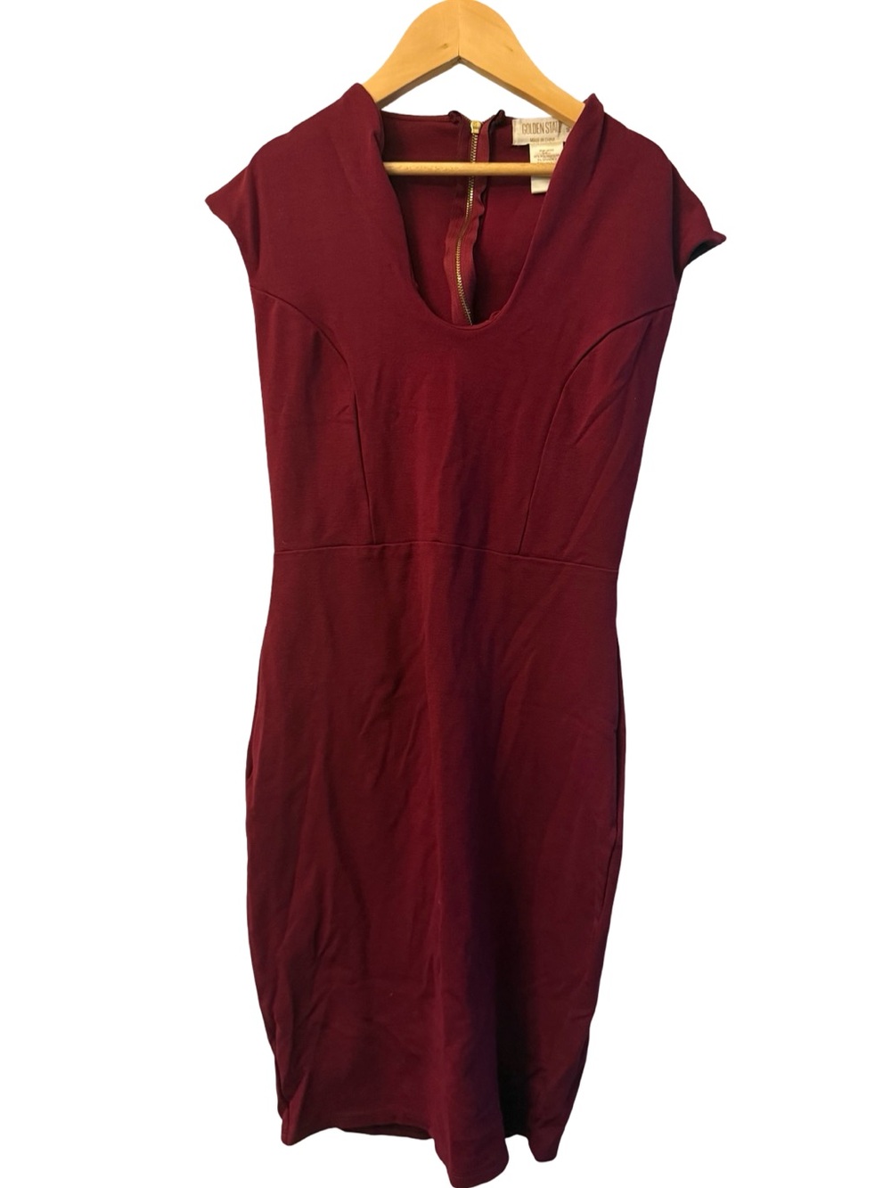 GOLDEN STATE Burgundy Bodycon Midi Dress Medium | Deep V Back Zipper